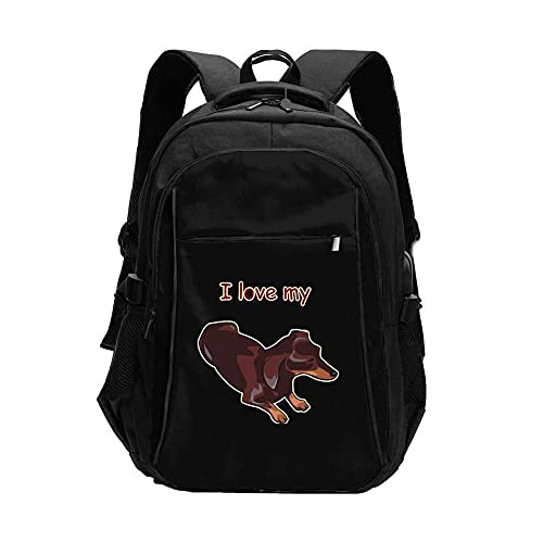 Cute and Cuddly Canine I Love My Brown Dachshund USB Backpack
