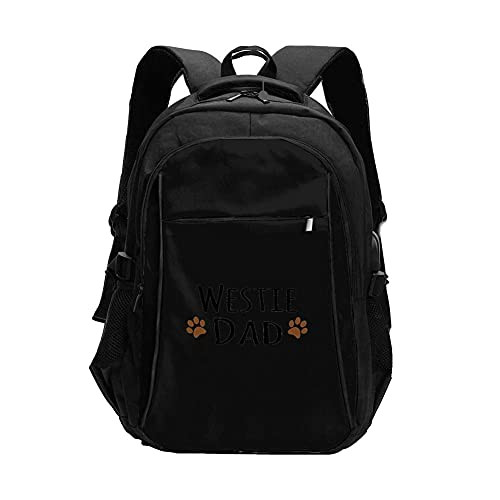 Westie Dog Dad-West Highland White Terrier-Doggie by breed-doggy lover owner brown paw prints USB Backpack