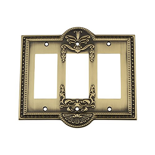 Nostalgic Warehouse 719715 Meadows Switch Plate with Triple Rocker, Antique Brass