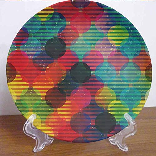 Burton Edith Tablecloth 6" Geometric Circle Decor Ceramic Decorative Plate Psychedelic Digital Futuristic Spherical Figures Funky Grunge Decoration Decor Accessory for Fine Dining, Parties, Wedding