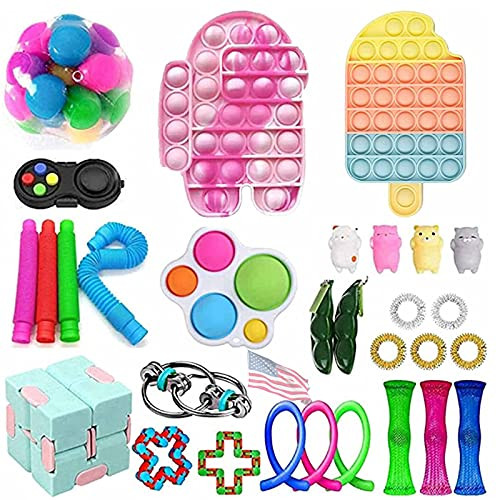 Liljinah Fidget Toys Pack, Sensory Fidget Toy Sets,Cheap Fidget Pack with Pop Bubble Simple and Dimple, Relieves Stress Anxiety Fidgets Toy for Adults Kids -Fidget Toys Pack H-