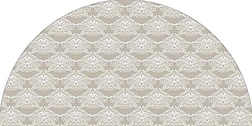 Taupe Decorative Arched Window Film, Ancient Royal White Damask Figures in Classic Baroque Style Rococo Abstract Vignette Self Static Adhesive Cling Fit for Perfect Half-Round Arch Windows, 32 inches