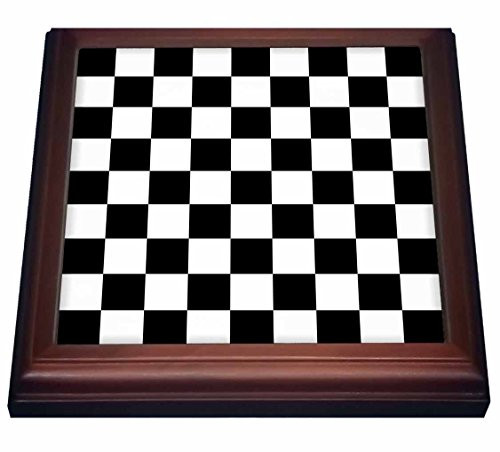 3dRose trv_154527_1 Check black and white pattern checkered checked squares chess checkerboard or racing car race flag Trivet with Ceramic Tile, 8" x 8", Brown