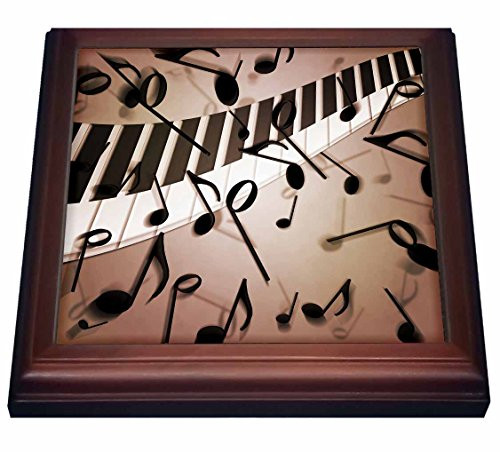 3dRose trv_213731_1 A Scattering of Musical Notes Over a Wave of Piano Keys Trivet with Ceramic Tile, 8 by 8", Brown