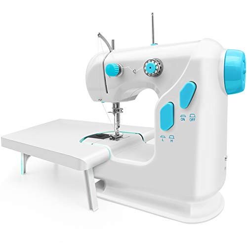 Mini Beginner Sewing Machine, Built in Metal Hook Tip, Portable Adjustable 2-Speed Sew Machine with Extension Table and Foot Pedal Kit