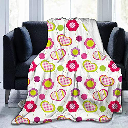 Patchwork Inspired Design Colorful Patterned Flowers Hearts and Dots Retro Girlish 50"x40"Gift for Mom Fleece Throw Poncho Throw Blanket Fringed Wrap Fleece Cape