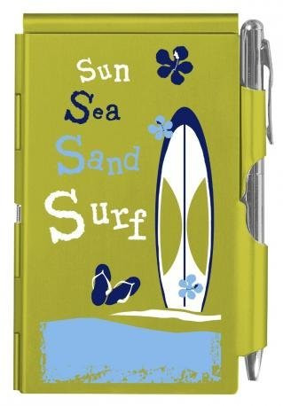 Sun Sea Sand Surf Wellspring flip notes Green pocket handbag notepad in case with pen