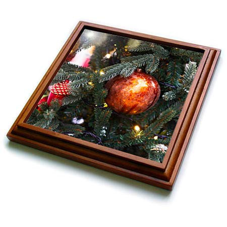 3dRose Large yellow ornament ball on a Christmas tree, illumination, snow - Trivets -trv-340400-1-