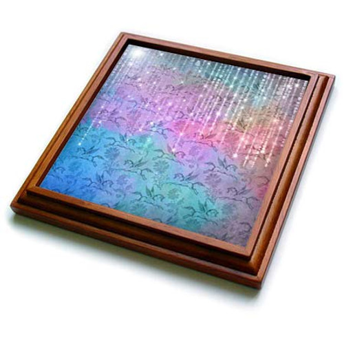 3dRose Pretty Pink, Blue Unicorn Floral With Image Of String Lights - Trivets -trv-341317-1- 3dRose Pretty Pink, Blue Unicorn Floral With Image Of String Lights - Trivets -trv-341317-1-
