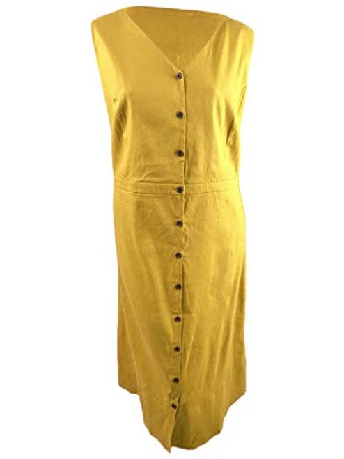 Alfani Womens Plus Linen Fit  and  Flare Midi Dress Yellow 18W