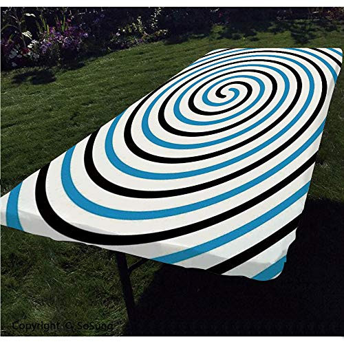 Spires Decor Polyester Fitted Tablecloth,Turning Curve Winds Fixed at Center Spiral Conic Helix Figure Hypnotic Image Rectangular Elastic Edge Fitted Table Cover,Fits Rectangular Tables 60x30 Blue Bl