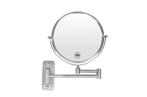 Bathroom Wall Mirror 8 Inches 10X Magnifying Vanity Makeup Mirror- Adjustable Two-Sided and 360°Swivel Design Brushed Nickel Bathroom Wall Mirror 8 Inches 10X Magnifying Vanity Makeup Mirror- Adjustable Two-Sided and 360°Swivel Design Brushed Nickel