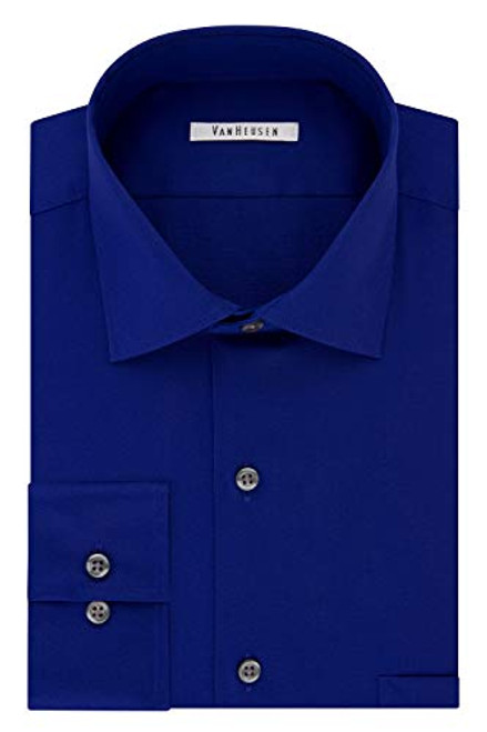 Van Heusen Men's Dress Shirt Regular Fit Flex Collar Stretch Solid, Royal Blue, 17.5" Neck 32"-33" Sleeve -X-Large-