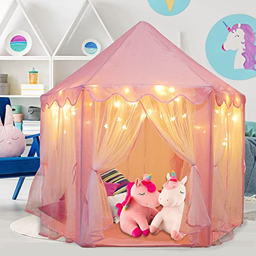 Orian Princess Play Tent Playhouse for Kids Outdoor and Indoor. Girls Princess Castle Tent with LED Star Lights for Imaginative and Pretend Games ASTM Certified, Kids Play Tent. 55x53 inch -Pink Tent- Orian Princess Play Tent Playhouse for Kids Outdoor and Indoor. Girls Princess Castle Tent with LED Star Lights for Imaginative and Pretend Games ASTM Certified, Kids Play Tent. 55x53 inch -Pink Tent-