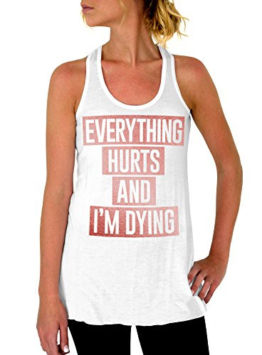 Everything Hurts and I'm Dying Flowy Tank Top - X-Large White Rose Gold Ink