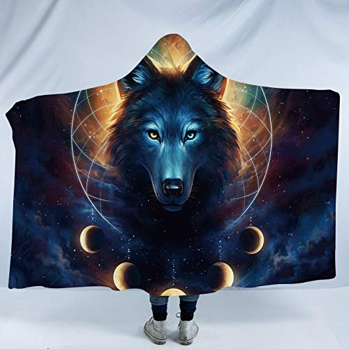 Dream Catcher by JoJoesArt Lunar Wolf Sherpa Hooded Blanket Celestial Space Fleece Throw Blanket Fantasy Animal Blanket with Hood -Kids 50"x 60"-