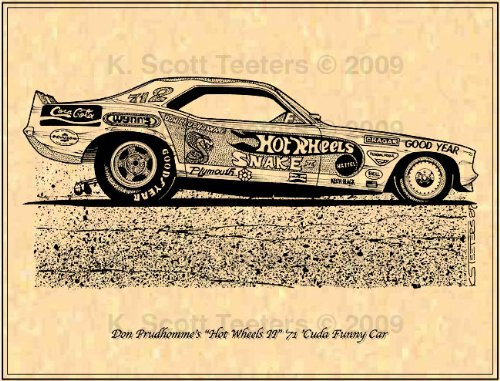 Don"The Snake" Prudhomme's 1971 Hot Wheels Cuda Funny Car Poster Art Print