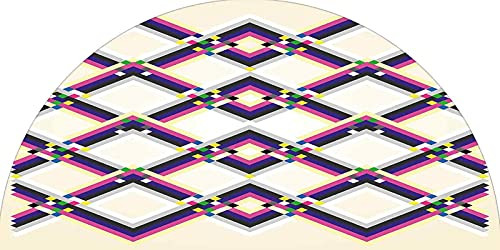 Abstract Decorative Arched Window Film, Geometric Digital Pattern Square and Diamond Shaped Linked Figures Print Decorative Self Static Adhesive Cling for Perfect Half-Round Arch Windows, 34 inches