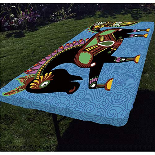 Ethnic Decor Polyester Fitted Tablecloth,Folkloric Horse Animal Figure with Tradition Ukraine Culture Ornament Boho Graphic Rectangular Elastic Edge Fitted Table Cover,Fits Rectangular Tables 72x32" M
