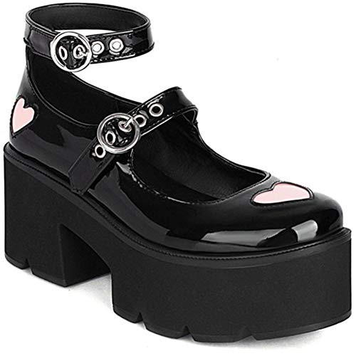 AOSPHIRAYLIAN Womens T-Strap Chunky Heel Goth Platform Mary Jane Lolita Shoes Dress Pumps Shoes Cosplay