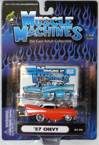 Muscle Machines Orange '57 CHEVY - 1-64 Scale Die Cast Car