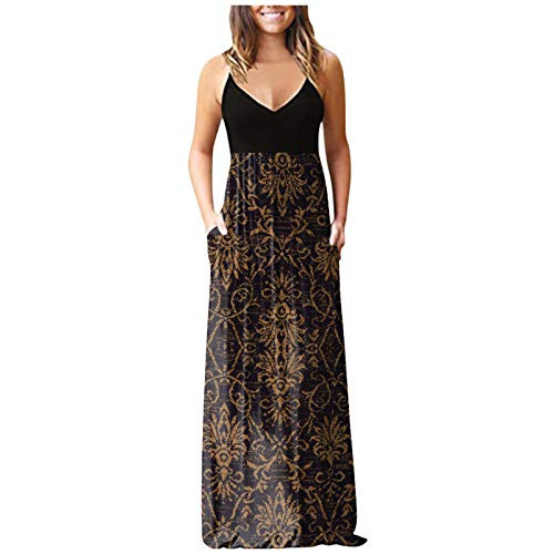 Little Story Women Dresses Casual,Women's Sleeveless Pocket Casual Floral Printing Beach Long Maxi Loose Dress Brown Summer Casual Swing Dress Little Story Women Dresses Casual,Women's Sleeveless Pocket Casual Floral Printing Beach Long Maxi Loose Dress Brown Summer Casual Swing Dress