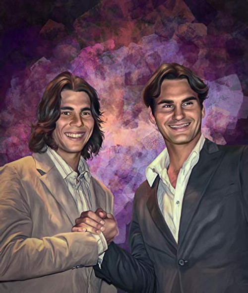 Young Roger Federer and Rafa Nadal Shaking Hands Poster, Rafael Nadal Print, Roger Federer Poster, Sport Poster, Tennis Player Poster, Tennis Wall Art, Watercolor Print, Man Cave Gift, Tennis Gifts