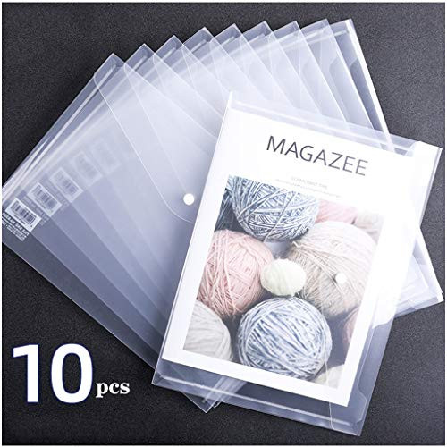 MJI 10 PCS Plastic Envelopes Poly Envelopes, A4 SizeFile Envelopes with Snap Button Closure, Envelope Folder Transparent for Home School Office Document Organization