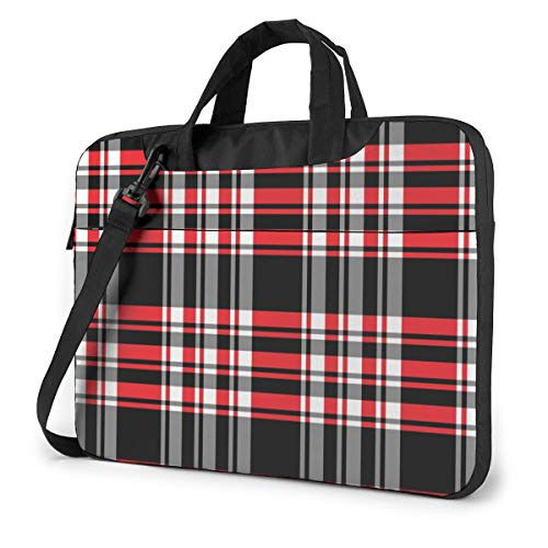Red and Black Plaid Buffalo Laptop Shoulder Messenger Bag, Multi-Functional Notebook Sleeve Carrying Case with Strap  and  Trolley Belt Men and Women 15.6 Inch