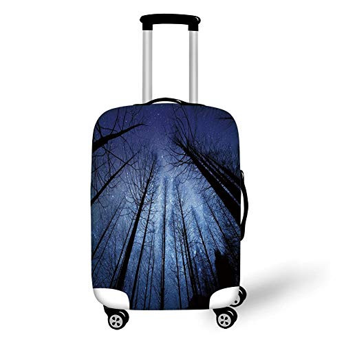 Travel Luggage Cover Suitcase Protector,Night Sky,Forest Dry Tree Branches Starry Sky Stars Dawn Winter Landscape Image Decorative,Navy Blue and Black?for TravelL 25.9x37.8Inch