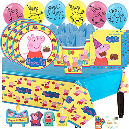 Peppa Pig Party Supply Birthday Pack for 16 with Plates, Napkins, Cups, Tablecover, Balloons, and Candles