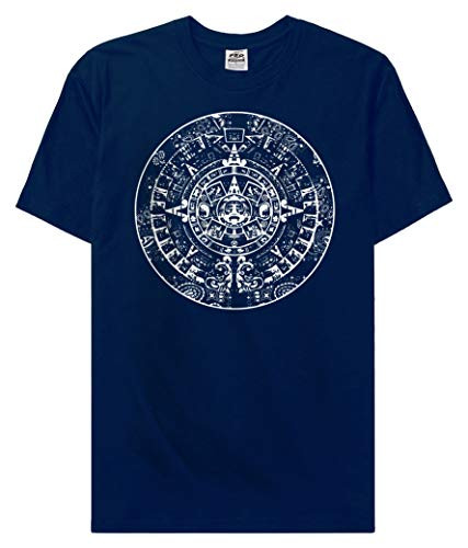 Navy Blue Bandana Mayan Calendar God Mexico T Shirt Lowrider Cholo Aztec Tee - Navy - Extra Large - XL