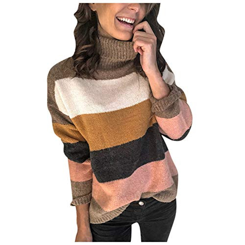 Women's Sweaters for Winter Womens Button Turtle Cowl Neck Asymmetric Hem Wrap Pullover Sweater Tops Khaki