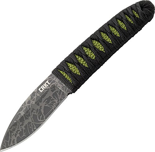 CRKT Achi Fixed Blade Knife: Burnley Titanium Nitride Plain Edge EDC Knife, Outdoor Utility Knife with Handle Wrap, Etched Blade, and Nylon Sheath 2470