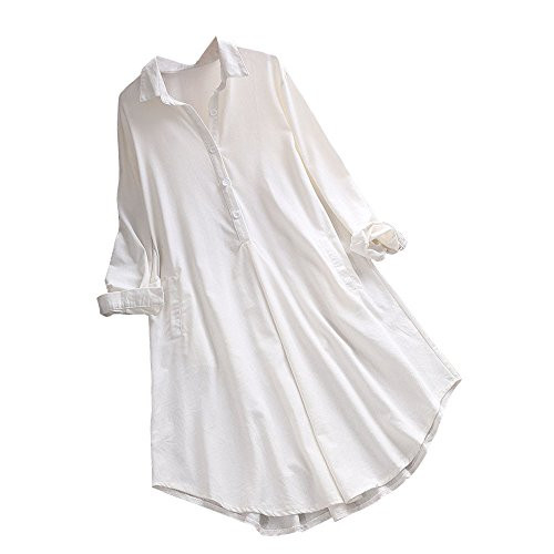 Clearance T Shirt Blouse,Plus Size Women's Loose Casual Button Pocket Long Sleeve Tops Shirt Blouse Dress -XX-Large, White-