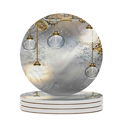 Industrial Decorative Coasters Round Figures Round Drinks Absorbent Stone Coaster Set with Ceramic Stone and Cork Base Unique Gift for Friends