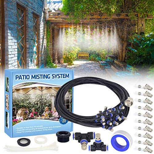Tesmotor Misting Cooling System, 49FT Misting Line  plus 18 Brass Nozzles Outdoor Misters for Cooling, Misting System for Patio Garden Lawn Pool Umbrella Trampoline