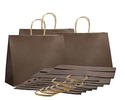 Paper Shopping Bags 16x6x12 Kraft Paper Bags 16 x 6 x 12 by Amiff. Pack of 50 Coffee Retail Bags. Kraft Carrier Bags with Handles for Shopping, Merchandise and Grocery. Strong, Reusable.