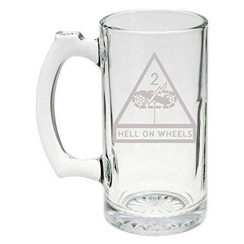 US Army - 2nd Armored Division SSI - Hell On Wheels Patch Etched Stein Glass 25oz, Mug