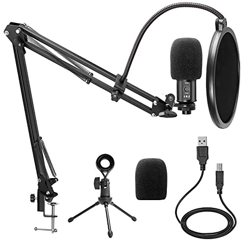 USB Condenser Microphone, FITNIUBI USB Microphone Kit, Streaming Podcast PC Condenser Computer Mic for Gaming, YouTube Video, Recording Music, Voice Over, Studio Mic Bundle with Adjustment Arm Stand