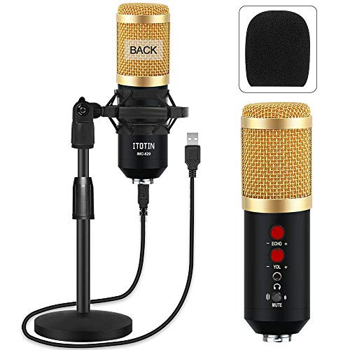 Podcast Microphone, USB Condenser Recording Microphone Computer Condenser PC Mic for Streaming, Podcasting, Vocal Recording -Golden-