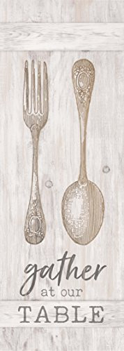 P. GRAHAM DUNN Gather at Our Table Utensils Whitewash 7 x 20 Inch Pine Wood Pallet Style Wall Plaque Sign