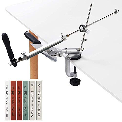 Artmotree Professional Knife Sharpener 360° Flip Design Rotation Fixed-Angle Stainless Steel Chef Sharpener Kitchen Knife Sharpening Kit System with 6 Whetstones Blades Fine Grinding Polishing Tool