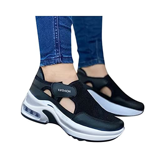 AIHOU Sandals for Women Wedge Platform Ankle Buckle Strap Arch Support Sandals Casual Closed Cap Toe Summer Womens Sandals