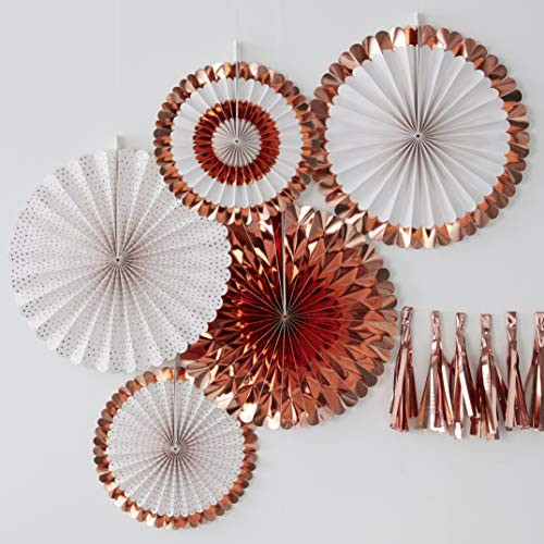 Ginger Ray Rose Gold Foiled Pin Wheel Fan Party Celebration Decorations 5 Pack