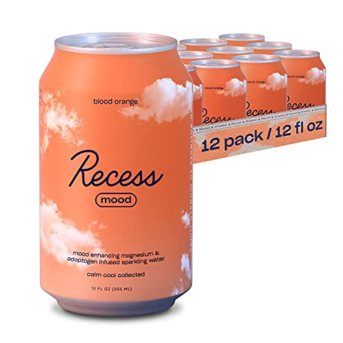 Recess Mood Magnesium Supplement Drink Calming Beverage, 12 Ounce, Pack of 12 -Blood Orange, 12 Pack-