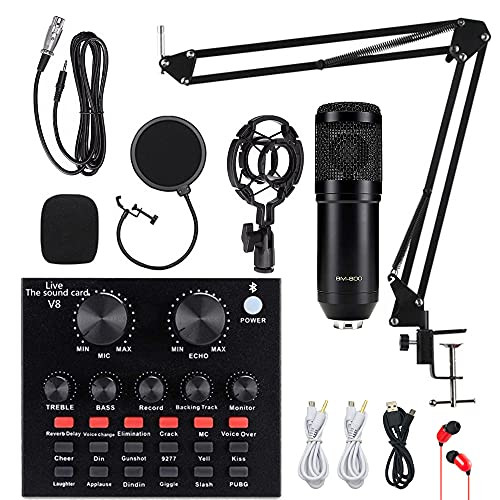 Condenser Microphone Bundle, ALPOWL BM-800 Mic Kit with Live Sound Card, Adjustable Mic Suspension Scissor Arm, Metal Shock Mount and Double-Layer Pop Filter for Studio Recording and Broadcasting-Black- Condenser Microphone Bundle, ALPOWL BM-800 Mic Kit with Live Sound Card, Adjustable Mic Suspension Scissor Arm, Metal Shock Mount and Double-Layer Pop Filter for Studio Recording and Broadcasting-Black-