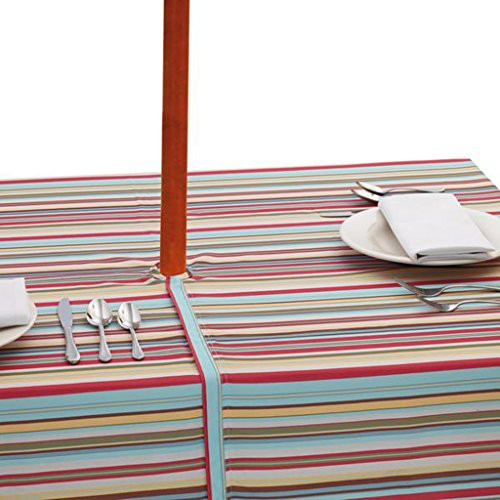 Design Imports Stripe Umbrella Polyester Tablecloth