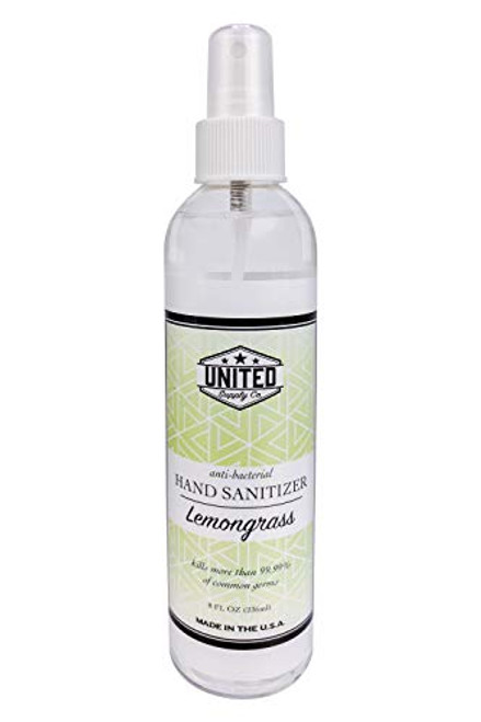 United Supply Co. Hand Sanitizer 8 oz Bottle with Pump, 70 percent Alcohol, Made in USA, Protect Against Germs, Kills up to 99.99 percent of Harmful Germs and Bacteria -Lemongrass, 8oz-