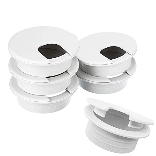6pcs Desk Grommet 1-3/8 inch White Desk Cable Wire Grommet Cord PC Computer Desk Plastic Grommet Cord, Tidy Cable Hole Cover Organizers